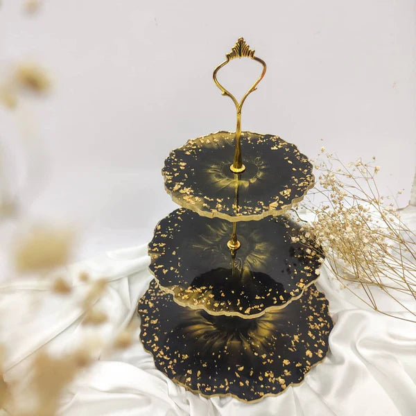 Resin 3 Tier Cake Stand | Black Gold